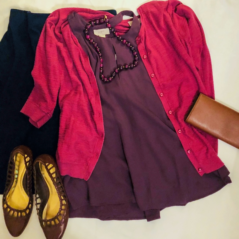 🆕 LOFT Violet Dark Purple Keyhole Top NWT
